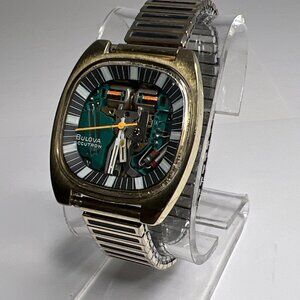 Vintage 1970's Bulova Accutron Spaceview Watch 36mm TV Style Case Tuning Fork